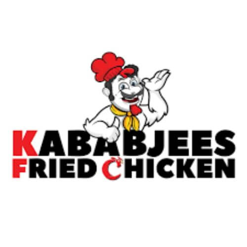 Kababjees Fried Chicken menu logo featuring a cheerful chicken mascot, representing the popular fast food restaurant offering a variety of fried chicken options, located at Giga Mall.