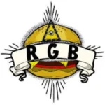 RGB burger logo from South Islamabad Eats, featuring a delicious and unique burger design with the text "RGB" displayed on a banner across the burger. Perfect for those craving a truly different burger experience from the Really Good Burgers menu at South Islamabad Eats.