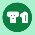 Take 1 logo with a white smiling T-shaped character and the number 1 inside a green circle on a mint green background.