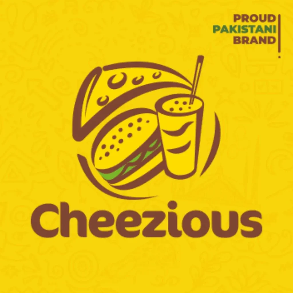 Cheezious logo featuring a burger and drink on a yellow background, representing the Cheezious menu and fast food offerings