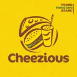 Cheezious logo featuring a burger and drink on a yellow background, representing the Cheezious menu and fast food offerings