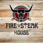 Fire 'n' Steak House logo with a rustic wooden background, offering a fiery dining experience for steak lovers. Featured on South Islamabad Eats, this restaurant is known for its delicious steaks and inviting atmosphere.