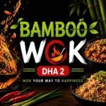 Bamboo Wok DHA2 thumbnail featuring close-up Asian wok dishes such as noodles, stir-fry chicken, and vegetables with bold centered text 'BAMBOO WOK DHA2', dark modern background, optimized for mobile display.