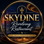 Skydine Revolving Restaurant thumbnail showcasing a premium revolving restaurant with panoramic night city views, luxurious dining ambiance, and centered gold branding.