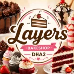 Square Layers Bakeshop DHA2 promotional thumbnail showing assorted desserts such as cakes, cupcakes, ice cream sundaes, and red velvet slices surrounding a central logo, with a clean bakery-themed design and centered branding text for high visibility on mobile.