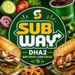 Subway DHA2 thumbnail featuring fresh vegetables, sandwiches, and drinks arranged around a central Subway-style logo on a dark green background, with bold centered branding and “Eat Fresh. Live Fresh.” tagline optimized for mobile viewing.