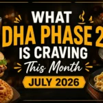 What DHA Phase 2 Is Craving This Month July 2026 thumbnail featuring popular fast food, pasta, desserts, and refreshing drinks.