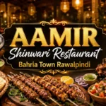 Aamir Shinwari Restaurant Bahria Town Rawalpindi thumbnail showing grilled meat, kebabs, karahi, naan, salad and green chutney.