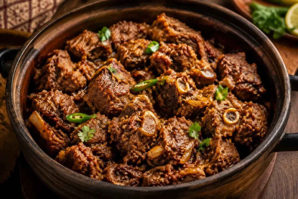 Bhuna gosht mutton dish with caramelized onions and dry masala