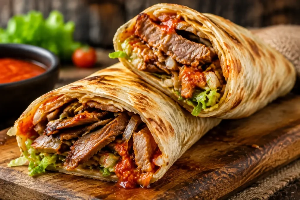 Local-style doner kebab roll with chili garlic sauce