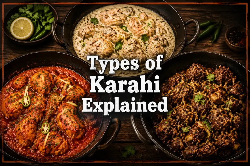 Types of karahi explained - tomato karahi, white karahi and bhuna gosht compared