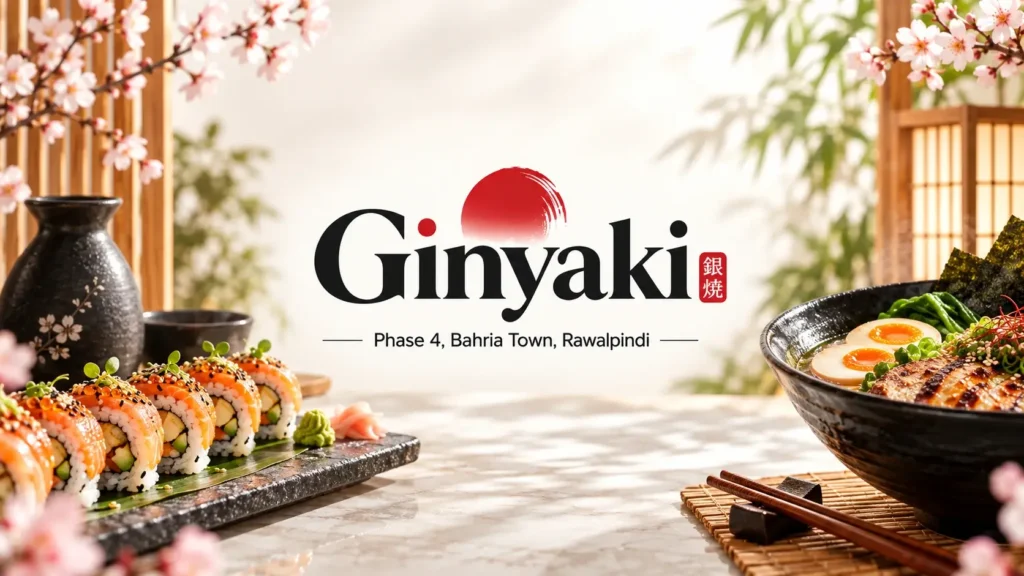 Ginyaki Phase 4 Bahria Town Rawalpindi thumbnail featuring sushi ramen and Japanese restaurant branding South Islamabad Eats