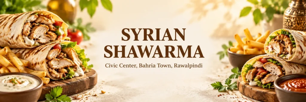 Syrian Shawarma Civic Center Bahria Town Rawalpindi featuring authentic Middle Eastern shawarma wraps with fresh ingredients by South Islamabad Eats